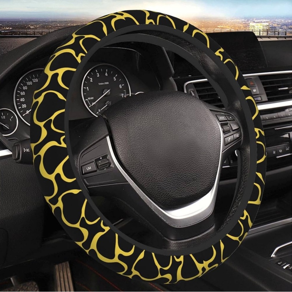 Black and Gold Patterned Steering Wheel Cover - Picture 3 of 3